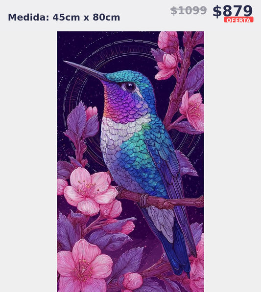 colibri flores rosas 45 x 80 | Aparta con $100 / Resta $779