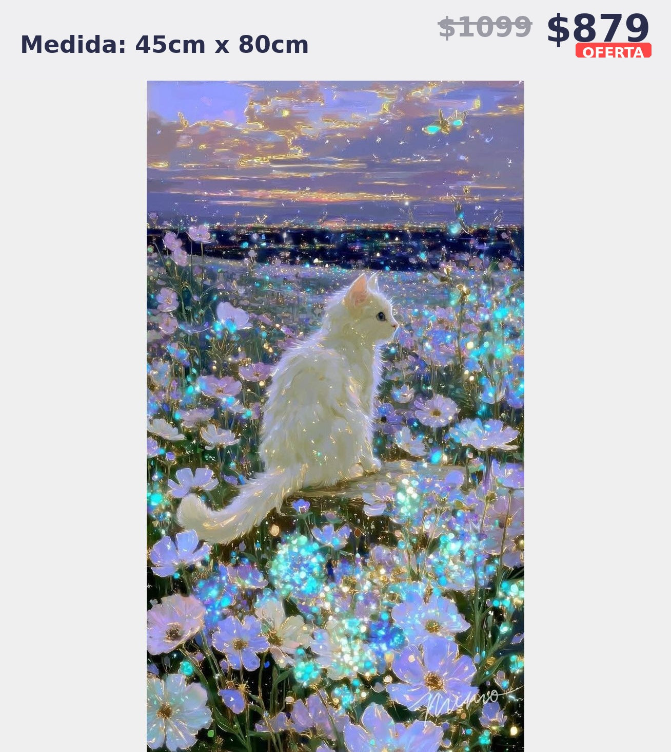 gato blanco flores azules 45 x 80 | Aparta con $100 / Resta $779
