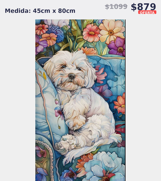 perrito blanco flores 45 x 80 | Aparta con $100 / Resta $779