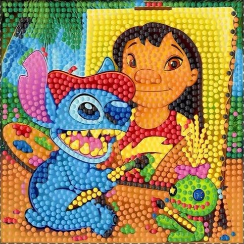 Lilo y Stitch 15 x 15 con marco de madera