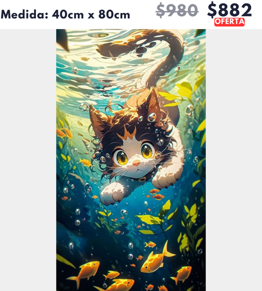 Gatito pescando | 40 x 80cm 🔒Aparta con $100 | Falta por pagar $782