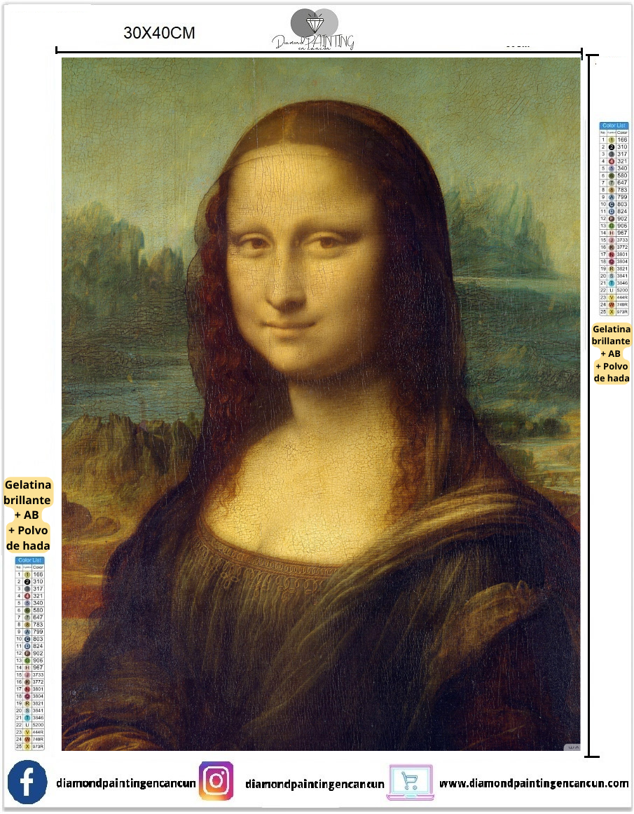 Mona Lisa 30 x 40 contiene DIAMANTES GELATINA, AB Y POLVO DE HADA