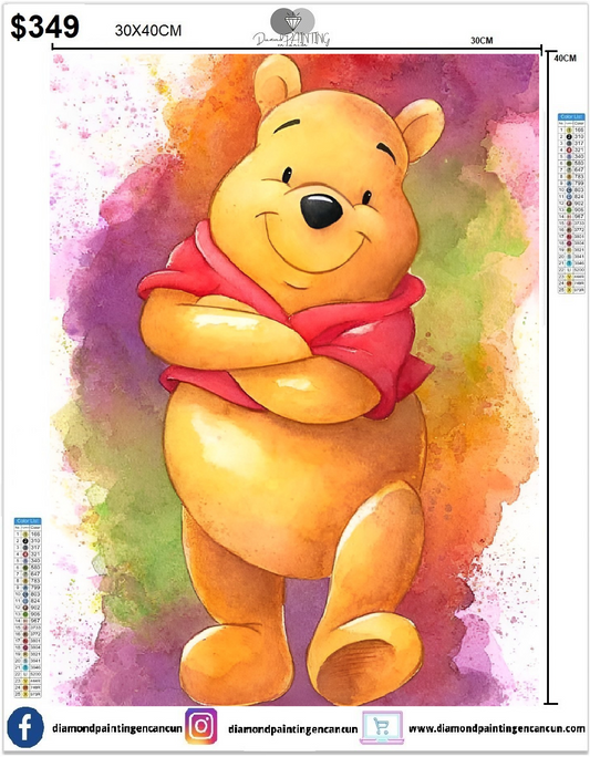 Winnie Pooh 30 x 40cm incluye Diamantes AB Y POLVO DE HADA