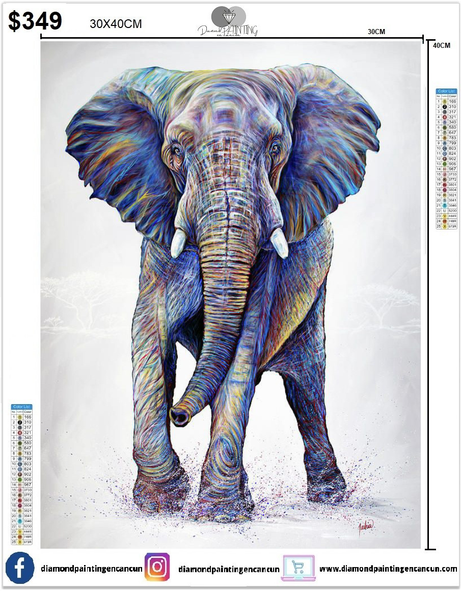 Elefante 30 x 40 cm incluye DIAMANTES GELATINA, AB Y POLVO DE HADA