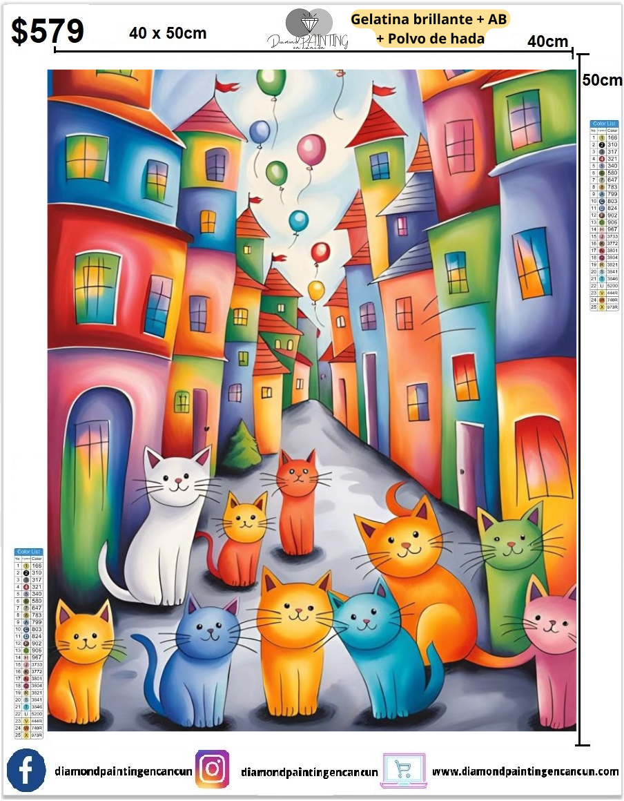 Paisaje gatitos 40 x 50 contiene Diamante gelatina brillante en la oscuridad, ab y polvo de hada