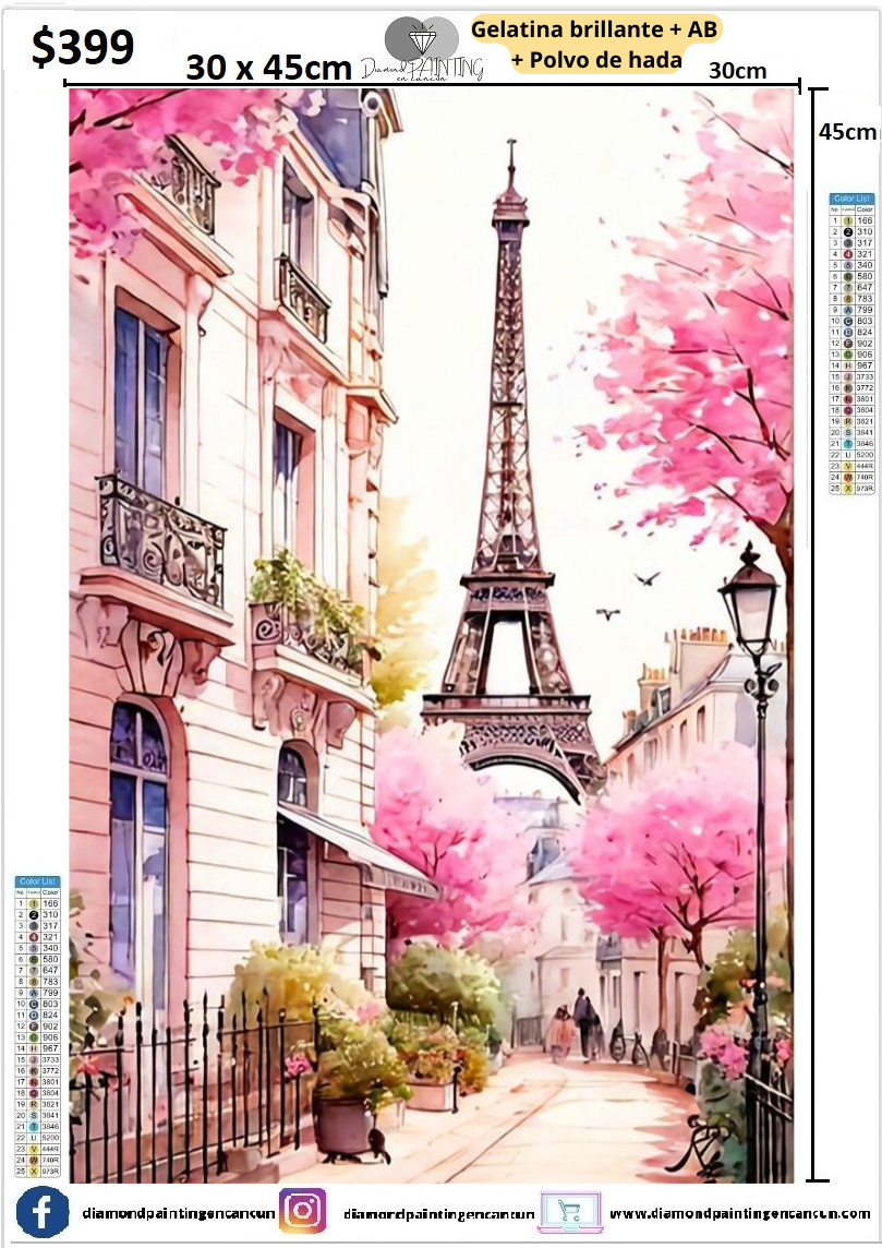 Torre Paris 30 x 45 contiene Diamante gelatina brillante en la oscuridad, ab y polvo de hada