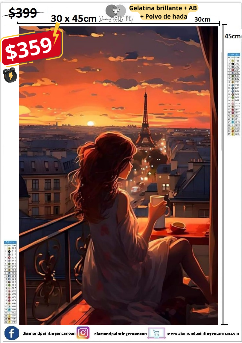 Chica en paris 30 x 45 contiene Diamante gelatina brillante en la oscuridad, ab y polvo de hada