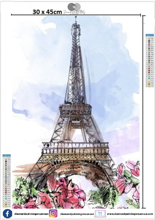 Torre Eiffel 30 x 45cm contiene DIAMANTE GELATINA BRILLANTE EN LA OSCURIDAD, AB Y POLVO DE HADA