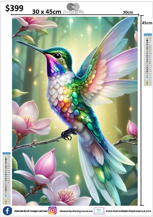 Colibrí 30 x 45 contiene Diamante gelatina brillante en la oscuridad, ab y polvo de hada