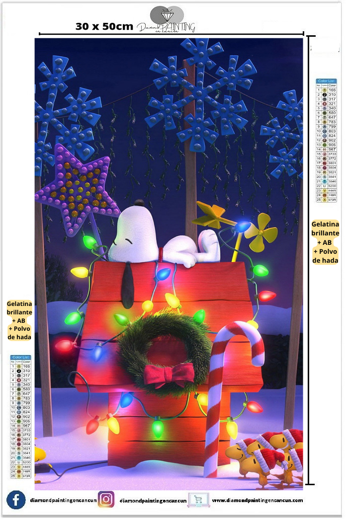Snoopy navideño 30 x 50 incluye DIAMANTES GELATINA BRILLANYE EN LA OSC ...