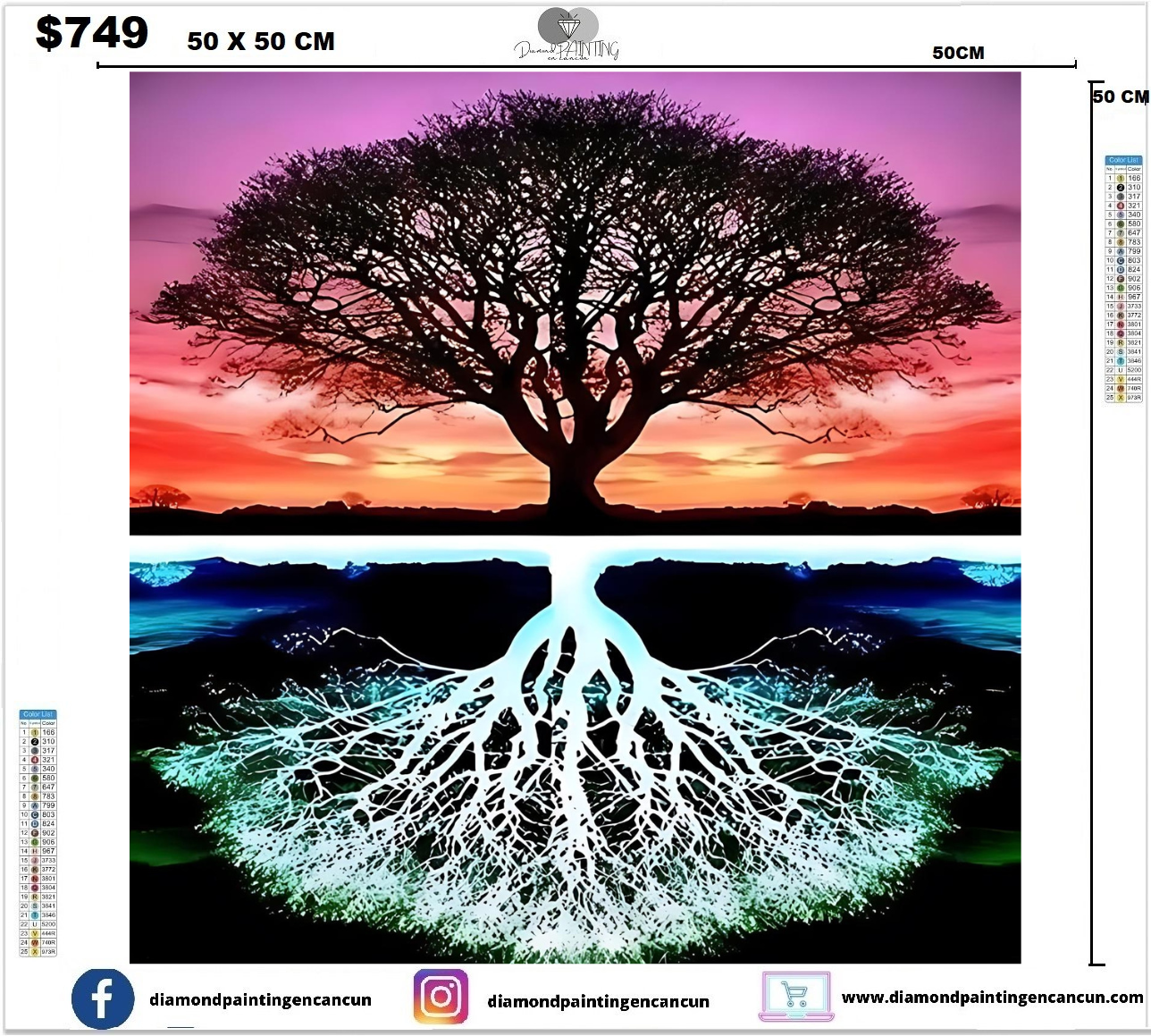 Árbol 50 x 50cm contiene Diamantes AB y Polvo de hada