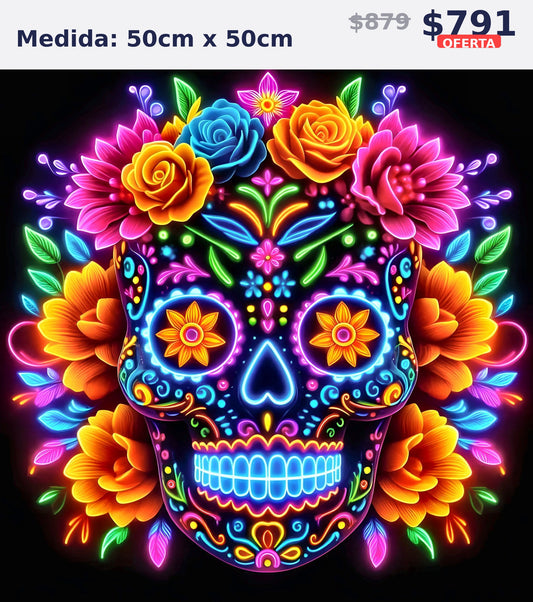 calavera neon flores 50 x 50 | Aparta con $100 / Resta $603
