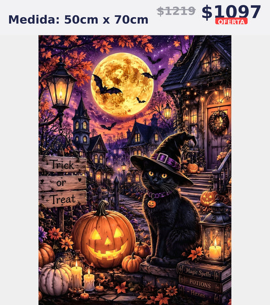 gato negro halloween 50 x 70 | Aparta con $100 / Resta $875
