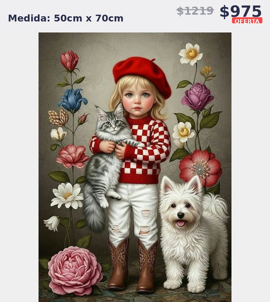 nina con perros flores 50 x 70 | Aparta con $100 / Resta $875