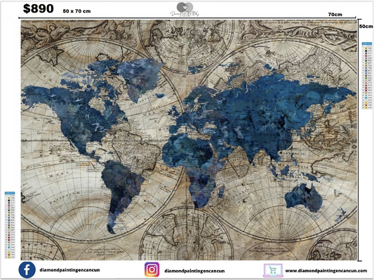 Mapa Mundial 50 x 70 redondo contiene DIAMANTE AB Y POLVO DE HADA