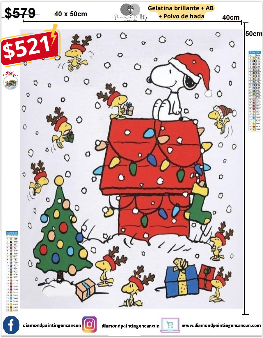 Snoopy 40 x 50 contiene Diamante gelatina brillante en la oscuridad, ab y polvo de hada