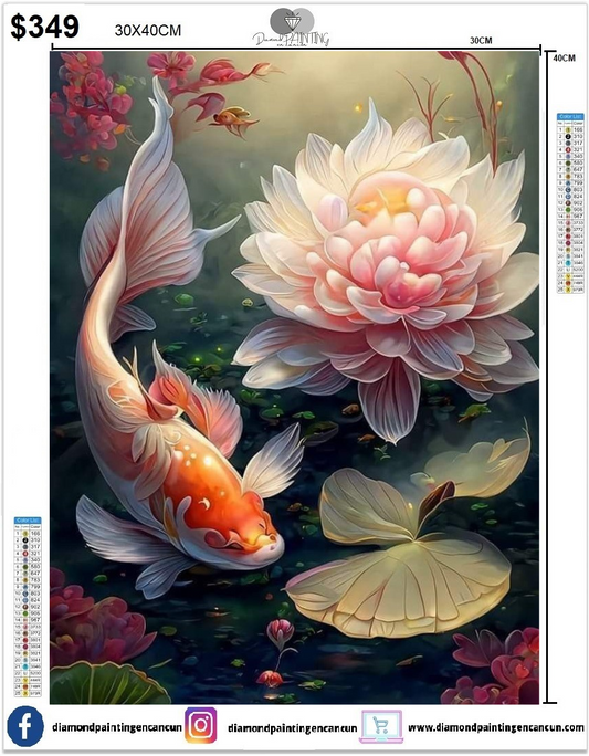 Pez Koi 30 x 40cm contiene DIAMANTES GELATINA BRILLANTE EN LA OSCURIDAD, AB Y POLVO DE HADA