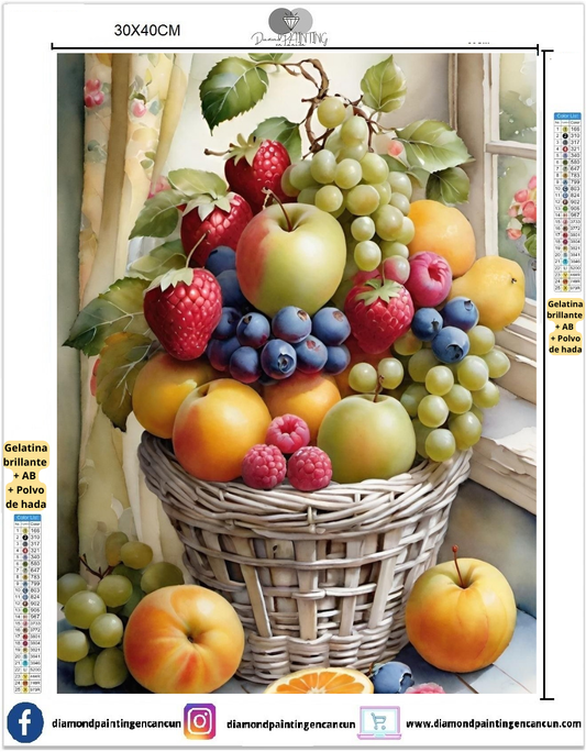 Canasta de frutas 30 x 40 contiene DIAMANTE GELATINA BRILLANTE EN LA OSCURIDAD, AB Y POLVO DE HADA