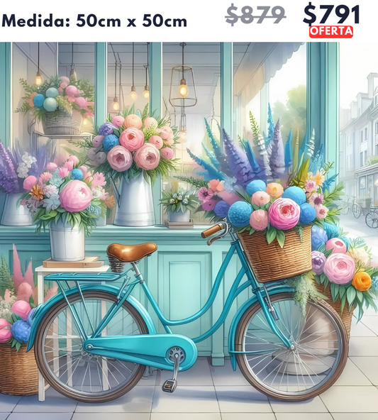 Bicicleta con flores | 50 x 50cm 🔒Aparta con $100 | Falta por pagar $691