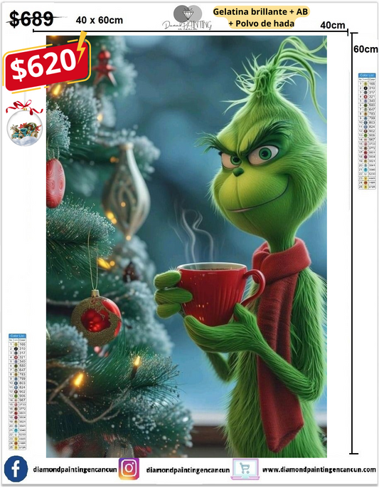 Grinch 40 x 60 contiene Diamante gelatina brillante en la oscuridad, ab y polvo de hada