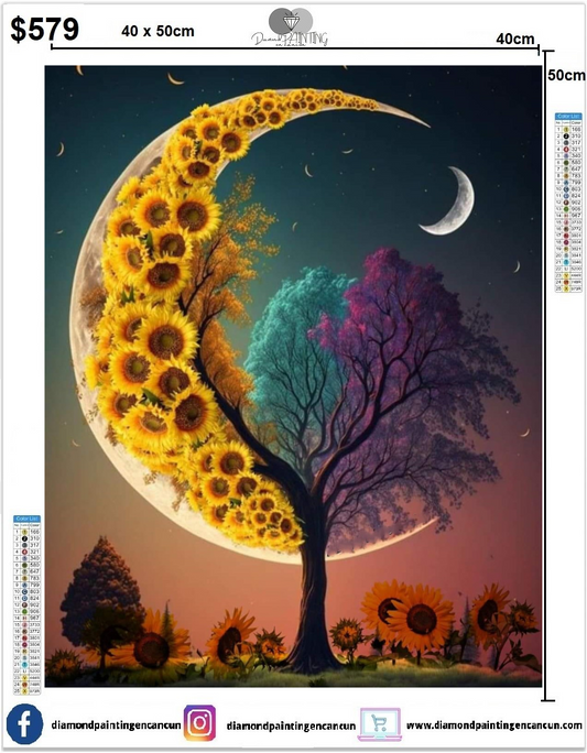 Árbol con luna 40 x 50cm contiene DIAMANTES AB Y POLVO DE HADA