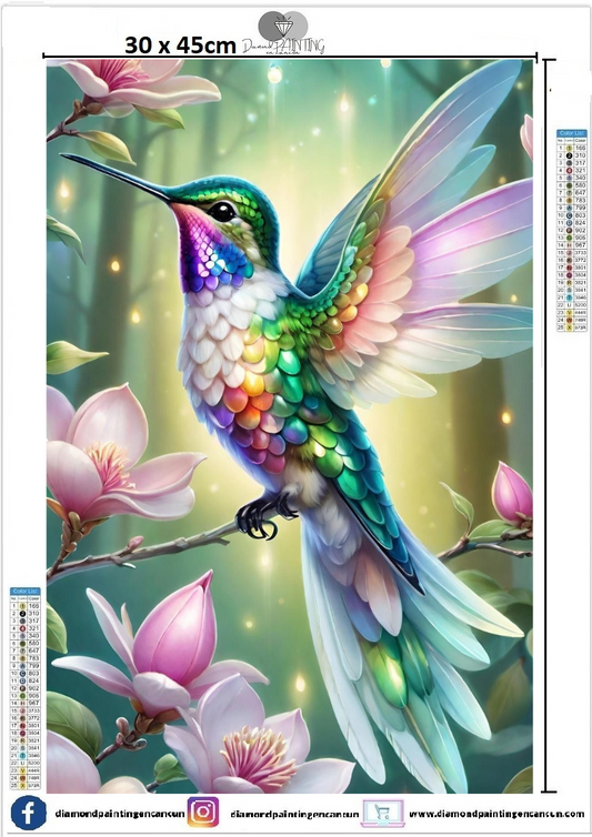 Colibrí 30 x 45 contiene Diamante gelatina brillante en la oscuridad, ab y polvo de hada