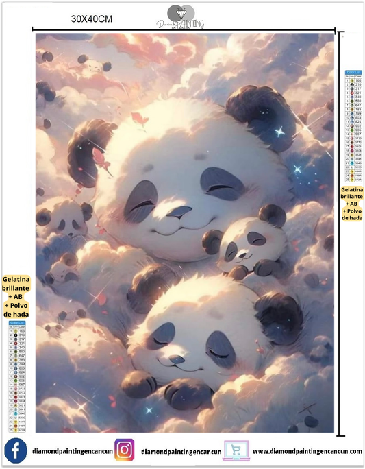 Pandas 30 x 40cm contiene DIAMANTE GELATINA BRILLANTE EN LA OSCURIDAD, AB Y POLVO DE HADA
