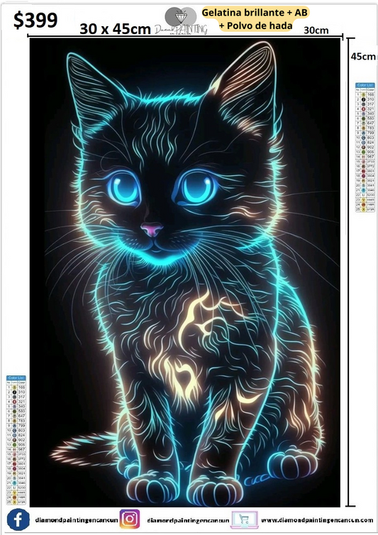 Gatito neón 30 x 45 contiene Diamante gelatina brillante en la oscuridad, ab y polvo de hada