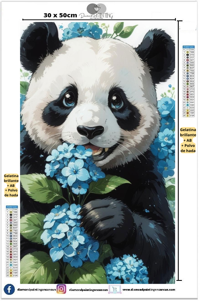 Panda 30 x 50 contiene Diamante gelatina brillante en la oscuridad, ab y polvo de hada