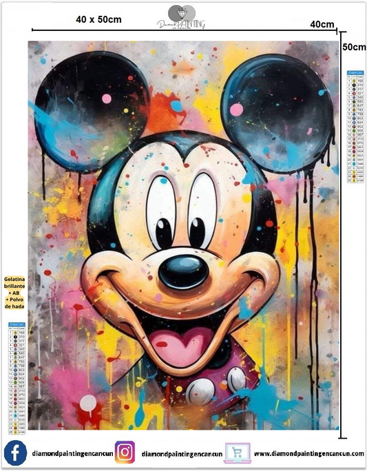 Mickey colores 40 x 50 contiene Diamante gelatina brillante en la oscuridad, ab y polvo de hada