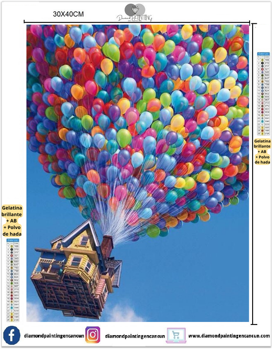 Casa Up globos 30 x 40 cm contiene DIAMANTE GELATINA BRILLANTE EN LA OSCURIDAD, AB Y POLVO DE HADA