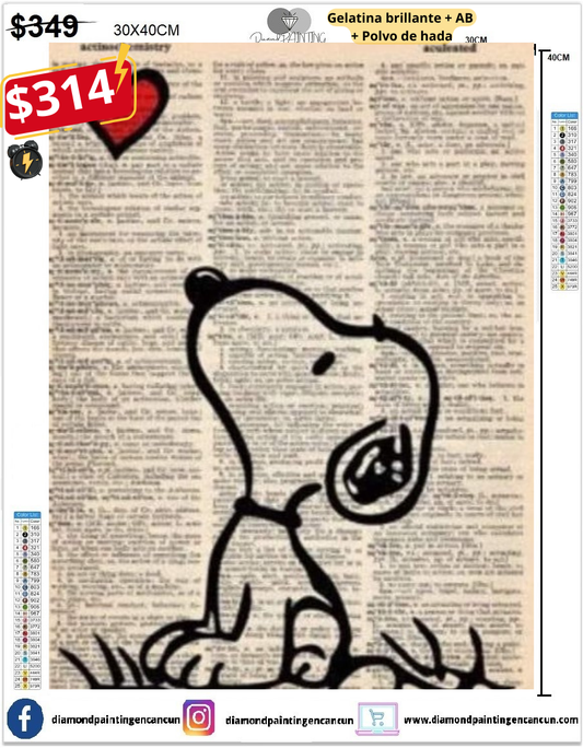 snoopy 30 x 40 contiene Diamante gelatina brillante en la oscuridad, ab y polvo de hada