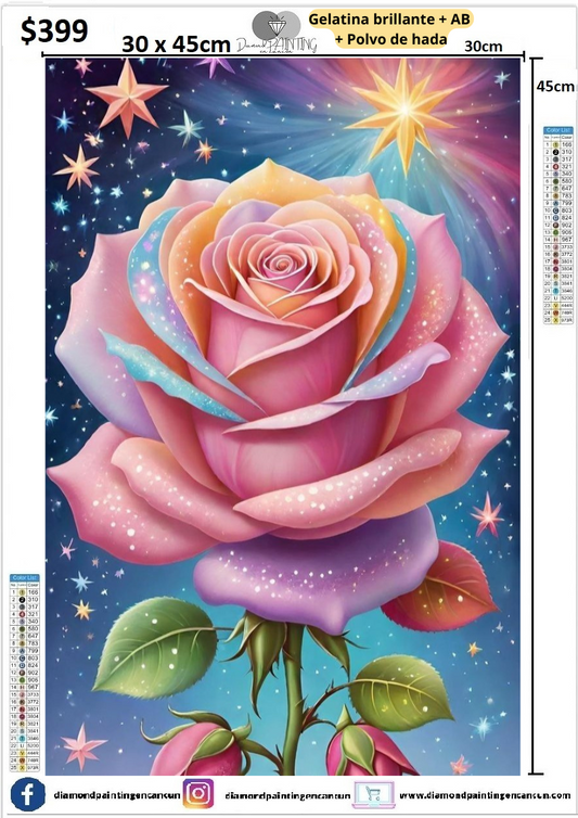 Rosa 30 x 45 contiene Diamante gelatina brillante en la oscuridad, ab y polvo de hada