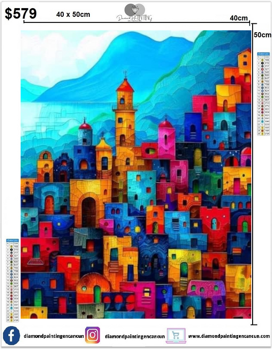 Casas colores 40 x 50 contiene DIAMANTES AB Y POLVO DE HADA