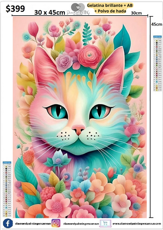 Gatito 30 x 45 contiene Diamante gelatina brillante en la oscuridad, ab y polvo de hada