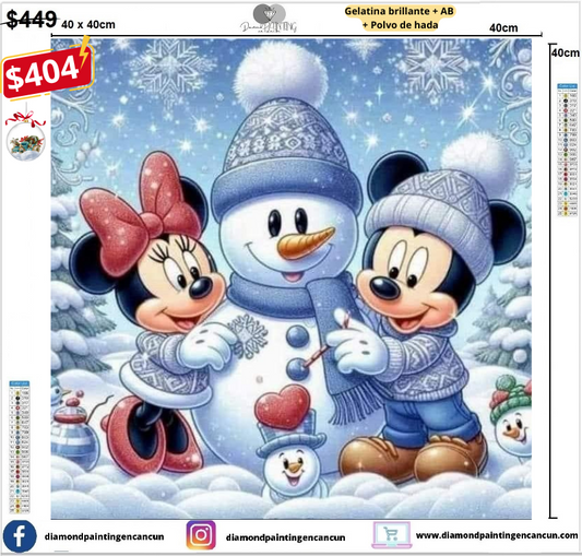 Mickey y minnie navideños 40 x 40 contiene Diamante gelatina brillante en la oscuridad, ab y polvo de hada