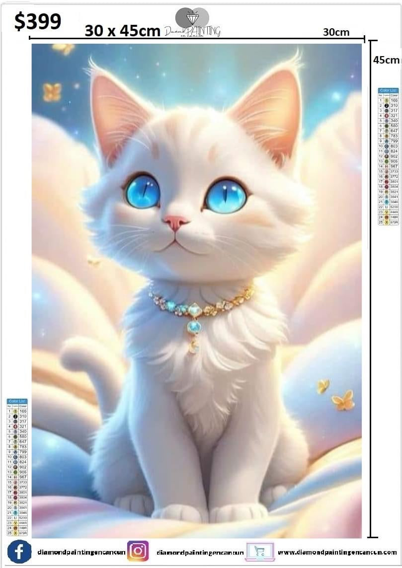 Gatito blanco 30 x 45cm diamante Cuadrado contiene AB