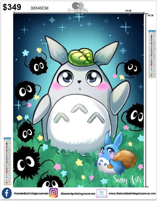 Totoro 30 x 40cm contiene DIAMANTES GELATINA BRILLANTE EN LA OSCURIDAD,  AB Y POLVO DE HADA