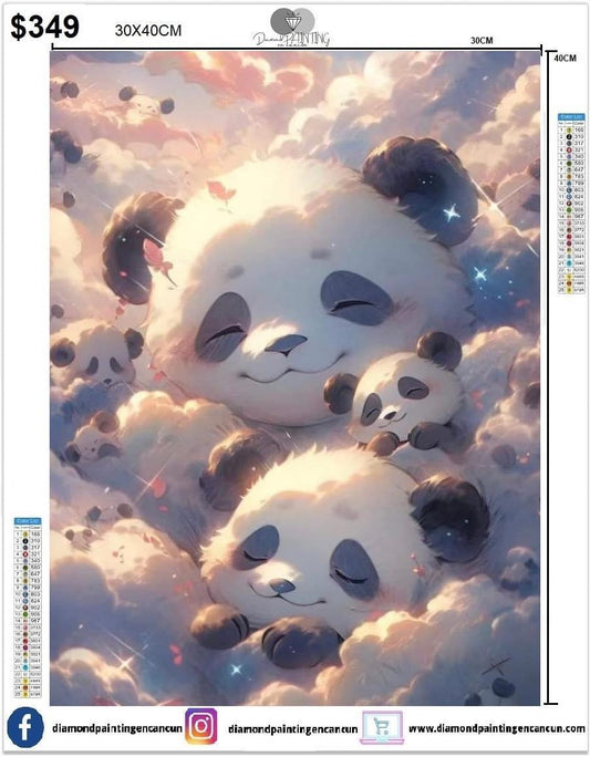 Pandas 30 x 40cm contiene DIAMANTE GELATINA BRILLANTE EN LA OSCURIDAD, AB Y POLVO DE HADA