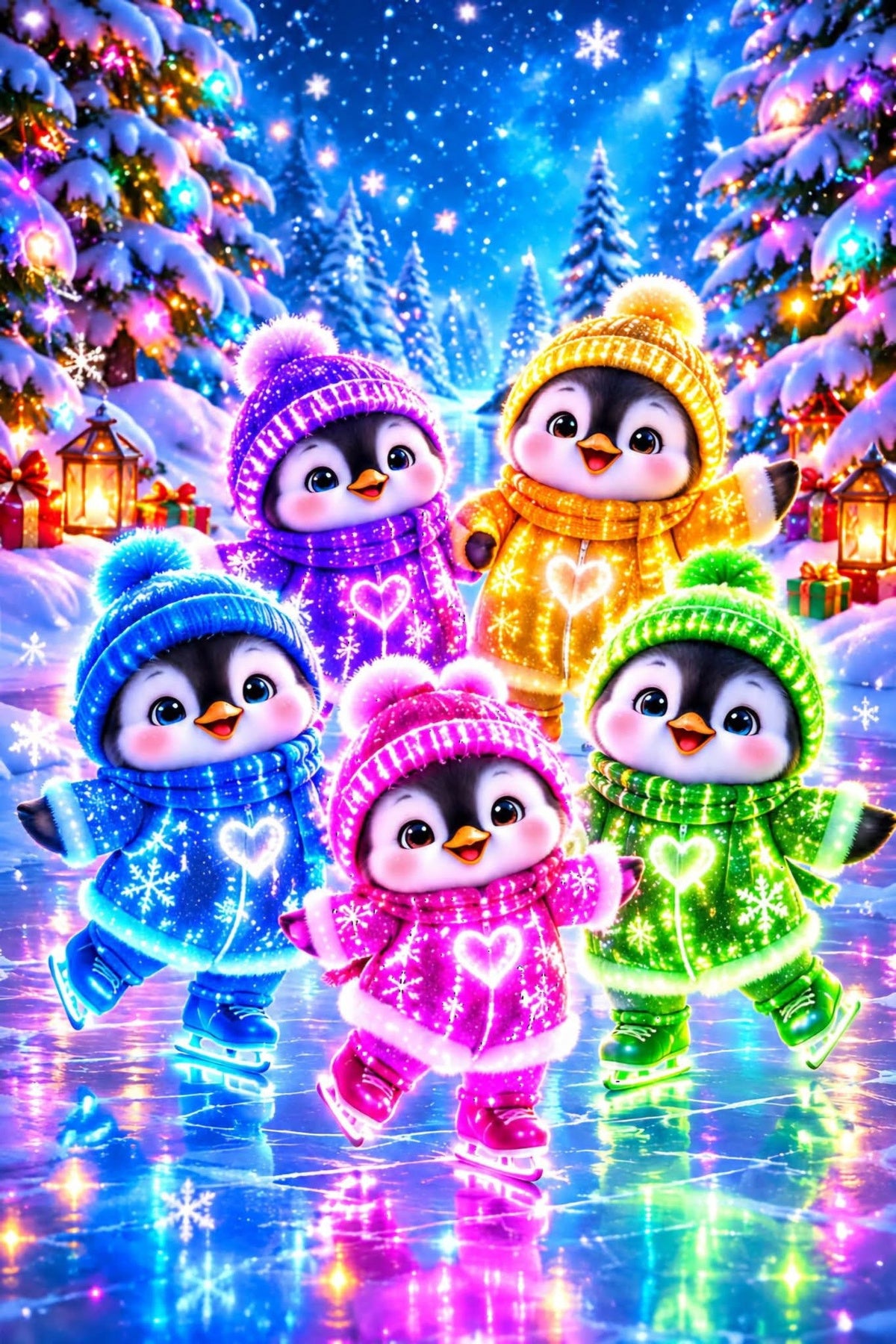 pinguinos neon 40 x 60 sin marco