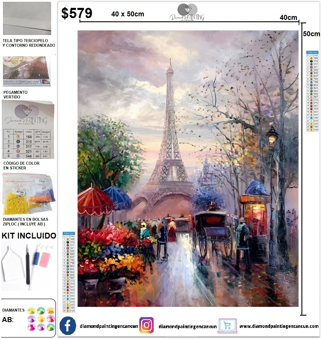 Torre Eiffel 40 x 50 (4 Diamantes AB)