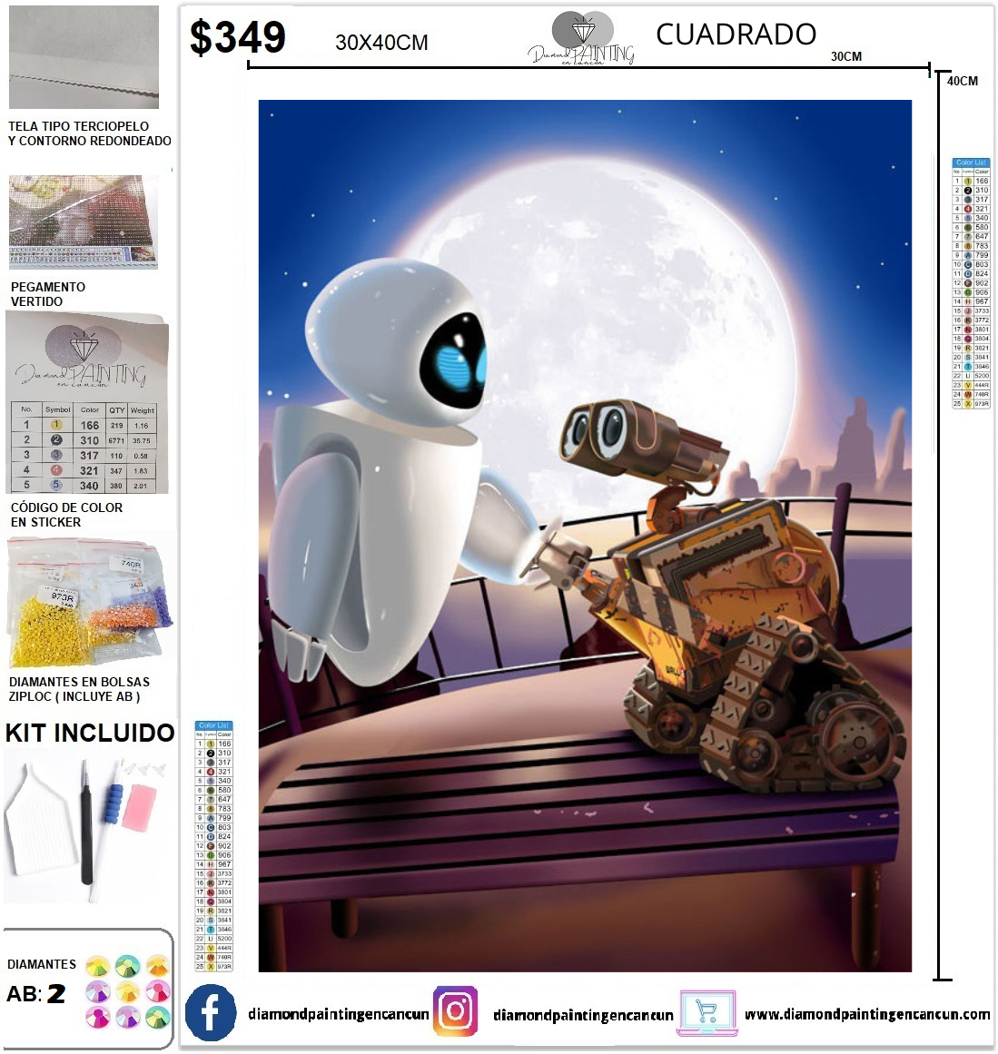 Wall-e & Eva 30 x 40 incluye DIAMANTES AB