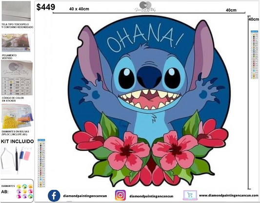 Stitch Ohana 40 x 40 Incluye Diamantes AB Y POLVO DE HADAS