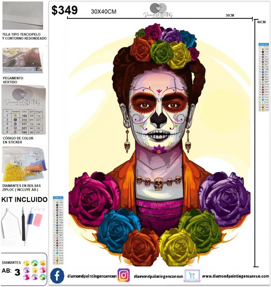 Frida Kahlo 30 x 40 incluye DIAMANTES AB