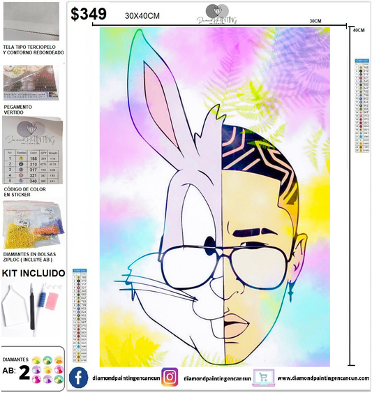 Bad Bunny 30 x 40 incluye DIAMANTES AB