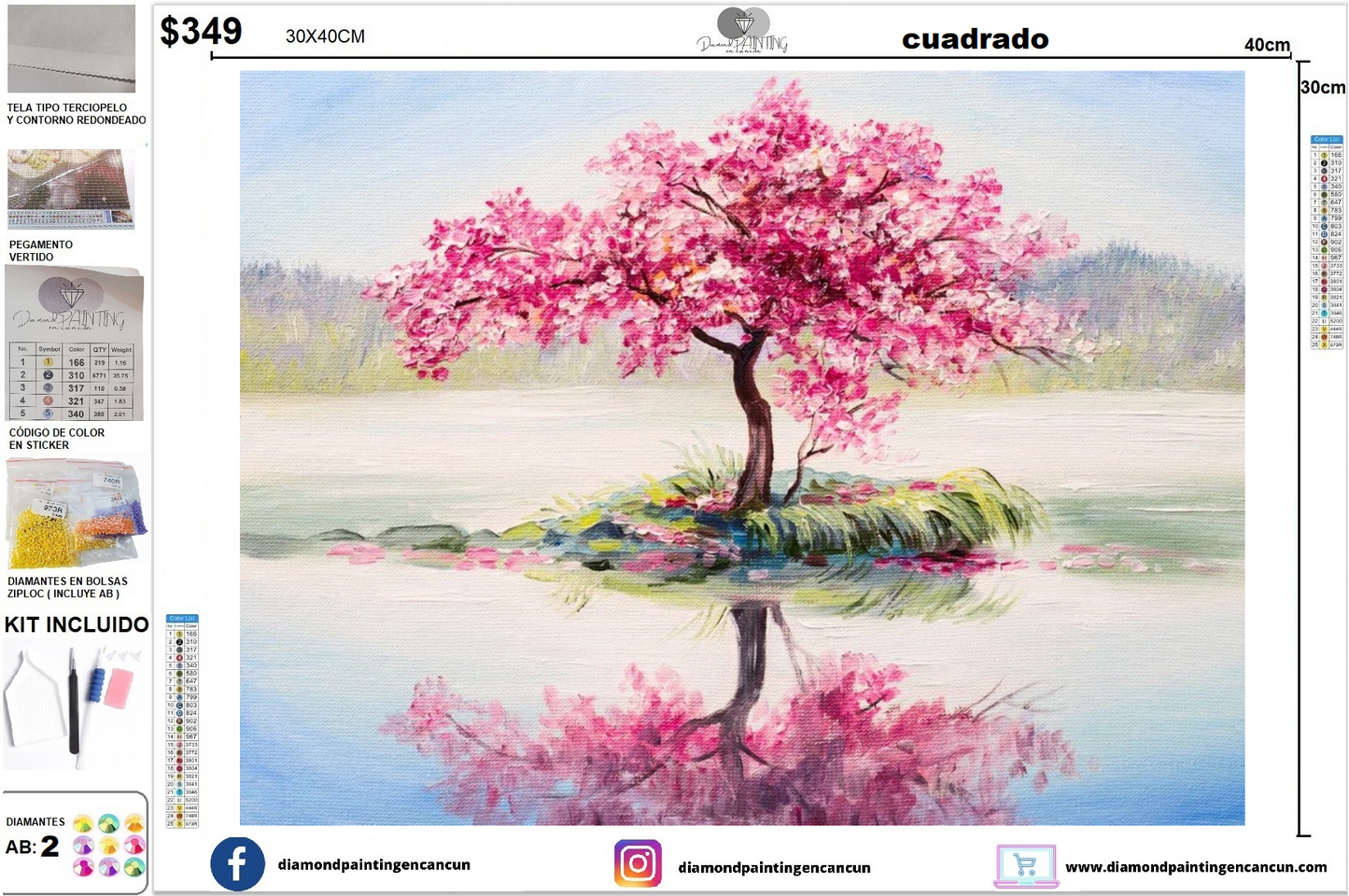 Árbol de cerezo 30 x 40 contiene DIAMANTE GELATINA BRILLANTE EN LA OSCURIDAD, AB Y POLVO DE HADA