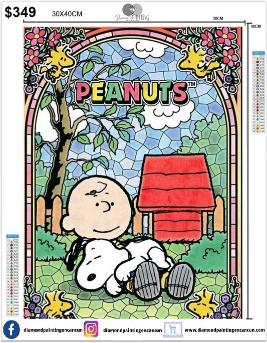 Snoopy 30 x 40 contiene DIAMANTE GELATINA BRILLANTE EN LA OSCURIDAD, AB Y POLVO DE HADA