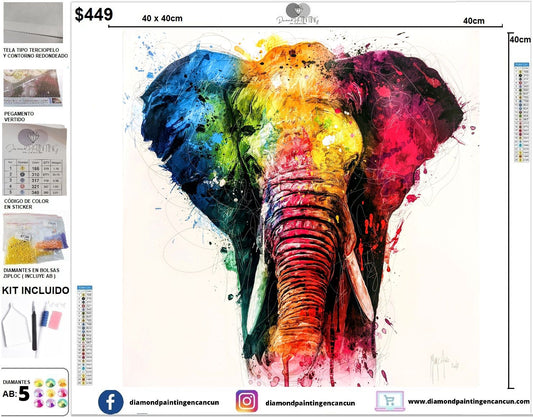 Elefante 40 x 40 incluye DIAMANTES AB