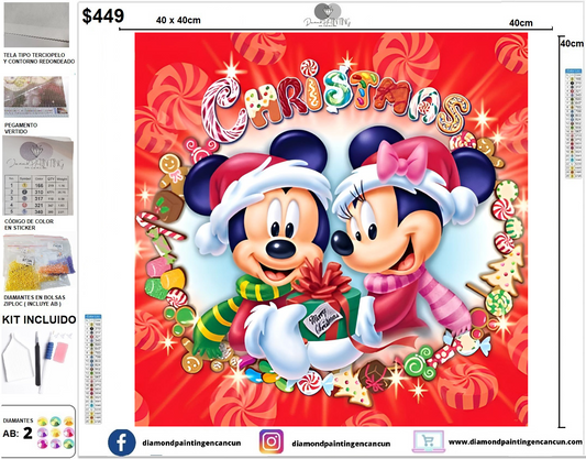 Ratones navideño 40 x 40 incluye DIAMANTES AB