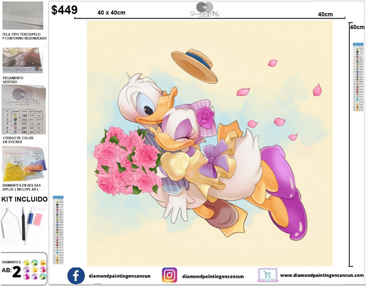 Pato Donald y Daisy 40 x 40 incluye DIAMANTES AB